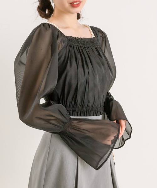 OLIVE des OLIVE(オリーブデオリーブ)の「オーガンジーブラウス×パールキャミSET 1041040110(シャツ/ブラウス・レディース・アイボリー/チェック/ブラック・FREE)」の16枚目の写真