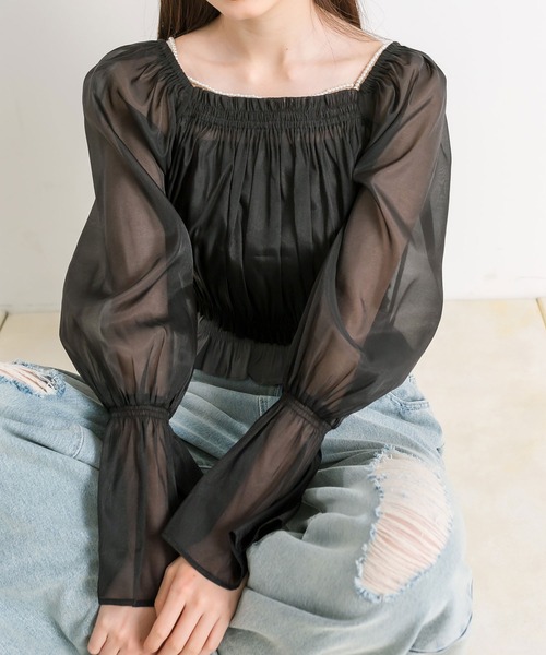 OLIVE des OLIVE(オリーブデオリーブ)の「オーガンジーブラウス×パールキャミSET 1041040110(シャツ/ブラウス・レディース・アイボリー/チェック/ブラック・FREE)」の21枚目の写真