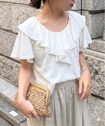 【接触冷感】ビックフリルカラーTシャツ