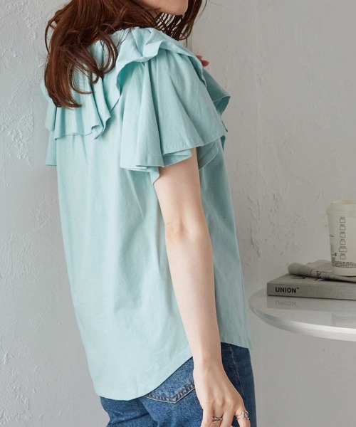 セール】[綿100％/接触冷感]ビックフリルカラーTシャツ（Tシャツ