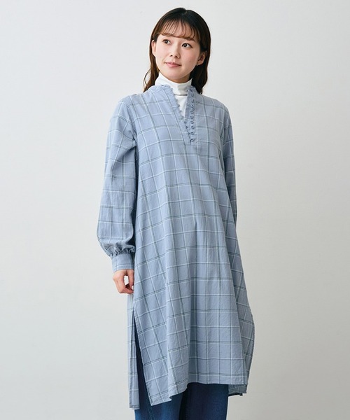 【新品・未使用】サニークラウズ　青いアネモネ　チュニックトップス　割烹着　ワンピ サニークラウズ青いアネモネチュニックトップス割烹着ワンピース