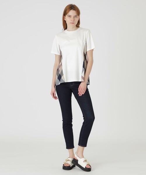 BLUE LABEL CRESTBRIDGE - ブルーレーベルクレストブリッジ　ホワイト　チュニックカットソー38 コンパクトクリアーポンチレイヤードライクトップス（Tシャツ