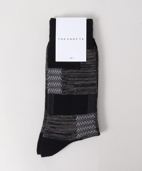 THE SHOP TK (ザ ショップ ティーケー )の「◆パッチワーク柄SOX(ソックス/靴下・メンズ・ベージュ/オフホワイト/ネイビー/ブラック・00)」の1枚目の写真