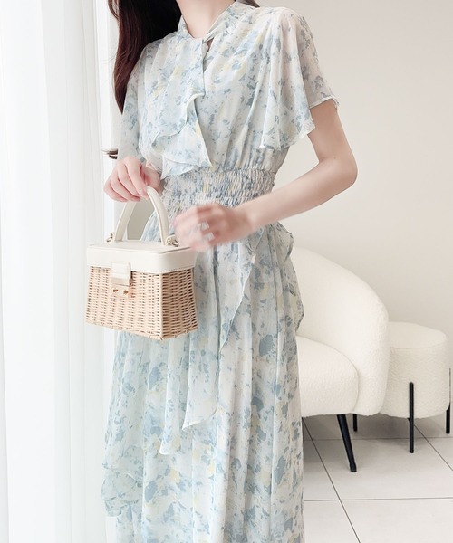 mily bilet（ミウィビレット）の「【mily bilet】透明感も今っぽさも叶う。シフォン楊柳ムラ柄ワンピース（ワンピース・レディース・ピンク/アイボリー/ブルー・LARGE/MEDIUM/SMALL/X-LARGE）」の8枚目の写真
