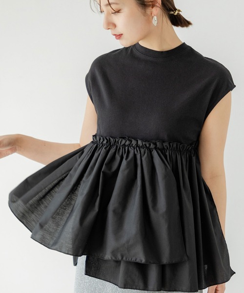 rectangle(レクタングル)の「ブロードフリルドッキングカットソー(Tシャツ/カットソー・レディース・オフホワイト/ブラック・FREE)」の2枚目の写真