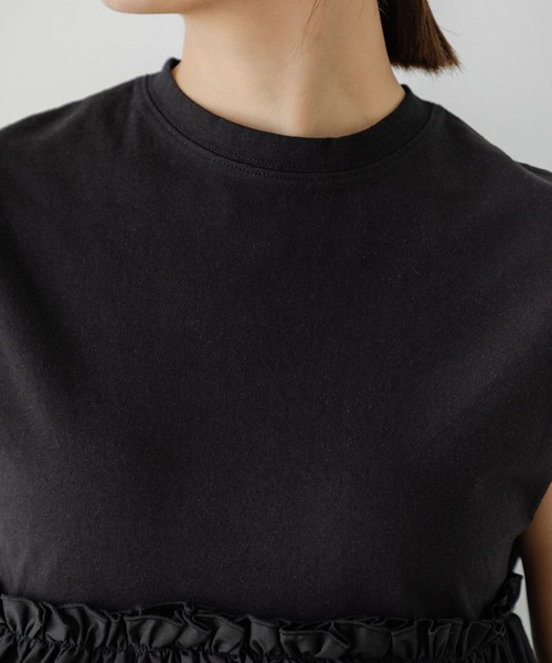 rectangle(レクタングル)の「ブロードフリルドッキングカットソー(Tシャツ/カットソー・レディース・オフホワイト/ブラック・FREE)」の16枚目の写真