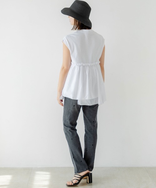 rectangle(レクタングル)の「ブロードフリルドッキングカットソー(Tシャツ/カットソー・レディース・オフホワイト/ブラック・FREE)」の5枚目の写真