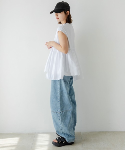 rectangle(レクタングル)の「ブロードフリルドッキングカットソー(Tシャツ/カットソー・レディース・オフホワイト/ブラック・FREE)」の6枚目の写真