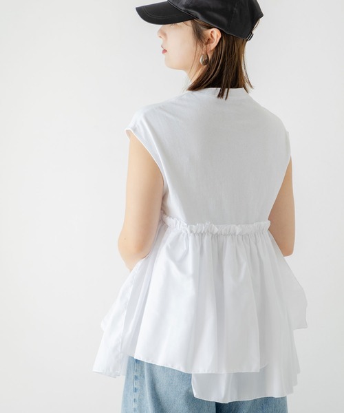 rectangle(レクタングル)の「ブロードフリルドッキングカットソー(Tシャツ/カットソー・レディース・オフホワイト/ブラック・FREE)」の7枚目の写真