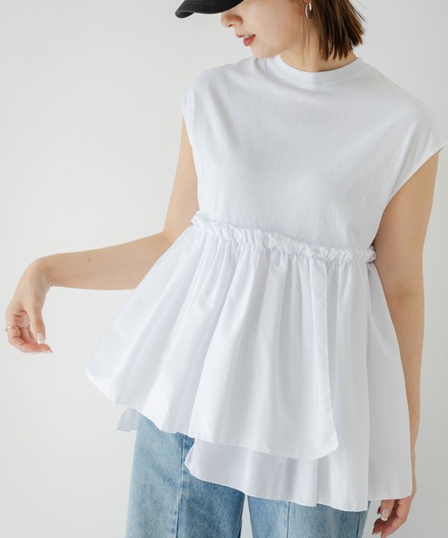 rectangle(レクタングル)の「ブロードフリルドッキングカットソー(Tシャツ/カットソー・レディース・オフホワイト/ブラック・FREE)」の8枚目の写真