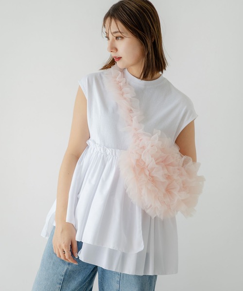 rectangle(レクタングル)の「ブロードフリルドッキングカットソー(Tシャツ/カットソー・レディース・オフホワイト/ブラック・FREE)」の9枚目の写真