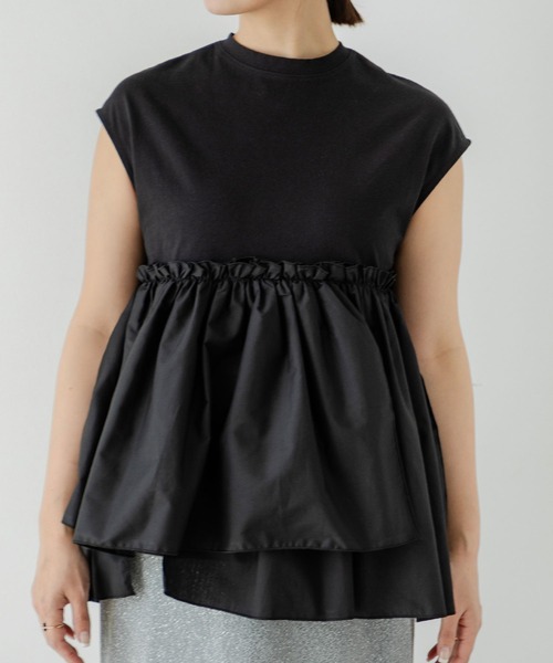 rectangle(レクタングル)の「ブロードフリルドッキングカットソー(Tシャツ/カットソー・レディース・オフホワイト/ブラック・FREE)」の13枚目の写真