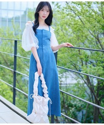 mysty woman | バックレースUPデニムジャンスカ 120667(ジャンパースカート)