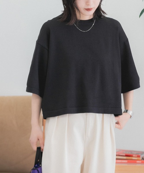 FORK&SPOON(フォークアンドスプーン)の「『WEB/一部店舗限定』FORK&SPOON ペーパーニットTシャツ(ニット/セーター・レディース・ベージュ/ブラック・1)」の3枚目の写真