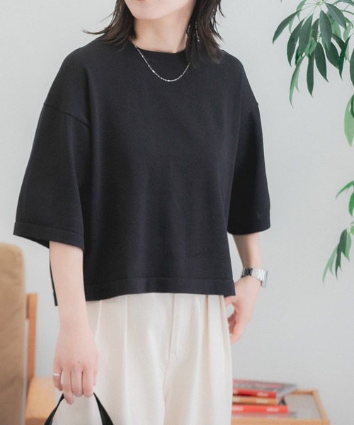 FORK&SPOON(フォークアンドスプーン)の「『WEB/一部店舗限定』FORK&SPOON ペーパーニットTシャツ(ニット/セーター・レディース・ベージュ/ブラック・1)」の4枚目の写真