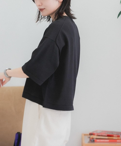 FORK&SPOON(フォークアンドスプーン)の「『WEB/一部店舗限定』FORK&SPOON ペーパーニットTシャツ(ニット/セーター・レディース・ベージュ/ブラック・1)」の5枚目の写真