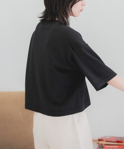 FORK&SPOON(フォークアンドスプーン)の「『WEB/一部店舗限定』FORK&SPOON ペーパーニットTシャツ(ニット/セーター・レディース・ベージュ/ブラック・1)」の6枚目の写真