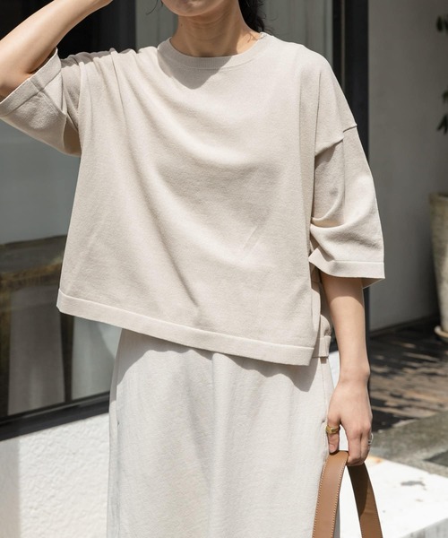 FORK&SPOON(フォークアンドスプーン)の「『WEB/一部店舗限定』FORK&SPOON ペーパーニットTシャツ(ニット/セーター・レディース・ベージュ/ブラック・1)」の8枚目の写真