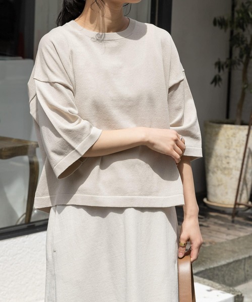 FORK&SPOON(フォークアンドスプーン)の「『WEB/一部店舗限定』FORK&SPOON ペーパーニットTシャツ(ニット/セーター・レディース・ベージュ/ブラック・1)」の9枚目の写真