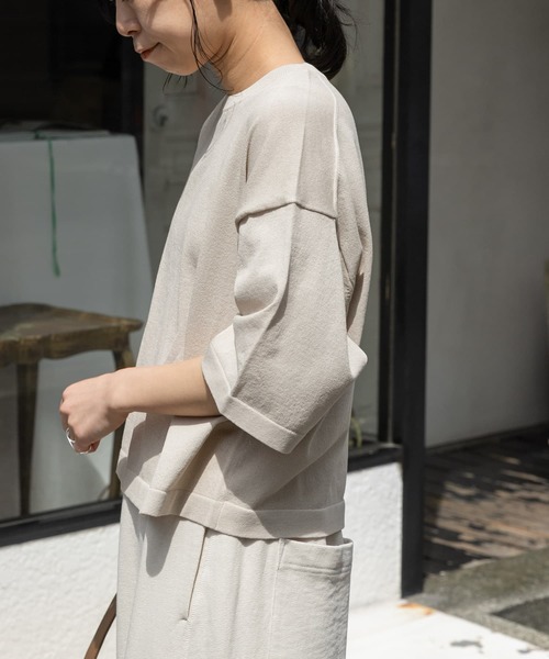 FORK&SPOON(フォークアンドスプーン)の「『WEB/一部店舗限定』FORK&SPOON ペーパーニットTシャツ(ニット/セーター・レディース・ベージュ/ブラック・1)」の10枚目の写真