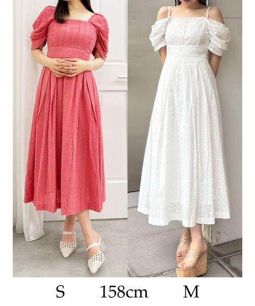 美品 デュアルヴュー コットン × リネン デニムワンピース 40 日本製 MERCURYDUO コットンカットワークボリュームスリーブワンピース