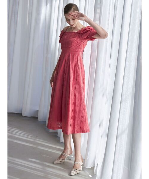 MERCURYDUO（マーキュリーデュオ）の「コットンカットワークバックシャンワンピース（ワンピース・レディース・ピンク/ブラック/オフホワイト・MEDIUM/SMALL）」の7枚目の写真