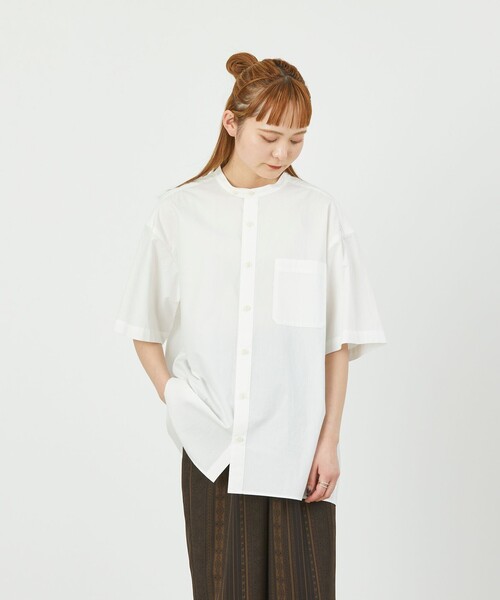 MACKINTOSH PHILOSOPHY(マッキントッシュ フィロソフィー)の「GREY LABEL バンドカラーショートスリーブシャツ(シャツ/ブラウス・レディース・ブルー/オフホワイト・6/2)」の2枚目の写真
