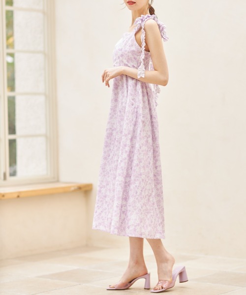 ハンドメイド♡♡水彩フラワーフリルツイン パープル tocco closet（トッコ クローゼット）の「肩フリルリボン水彩