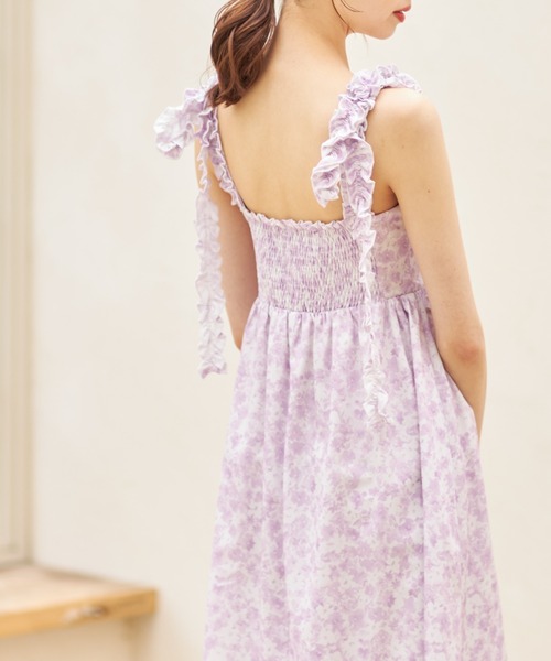 ハンドメイド♡♡水彩フラワーフリルツイン パープル ハンドメイド♡♡水彩フラワーフリルツイン パープル