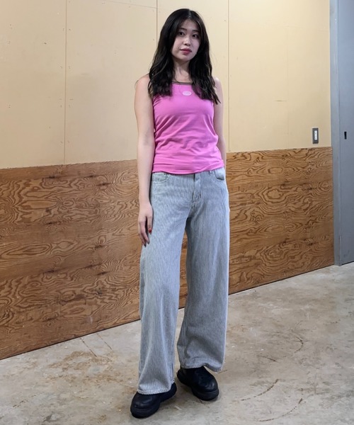【限定セール！】 セール】ダブルベルトウエストワイドパンツ（デニムパンツ パンツ