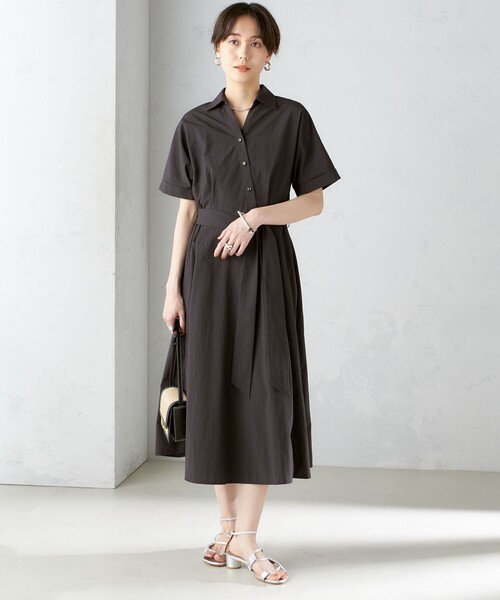 SHIPS（シップス）の「〈UVカット / 撥水加工 / 手洗い可能〉カシュクール デザイン シャツ ワンピース（ワンピース・レディース・ダークグレー/ライトブルー・ONE SIZE）」の12枚目の写真