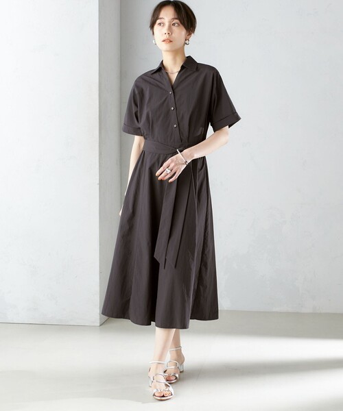 SHIPS（シップス）の「〈UVカット / 撥水加工 / 手洗い可能〉カシュクール デザイン シャツ ワンピース（ワンピース・レディース・ダークグレー/ライトブルー・ONE SIZE）」の13枚目の写真