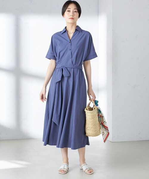 SHIPS（シップス）の「〈UVカット / 撥水加工 / 手洗い可能〉カシュクール デザイン シャツ ワンピース（ワンピース・レディース・ダークグレー/ライトブルー・ONE SIZE）」の20枚目の写真