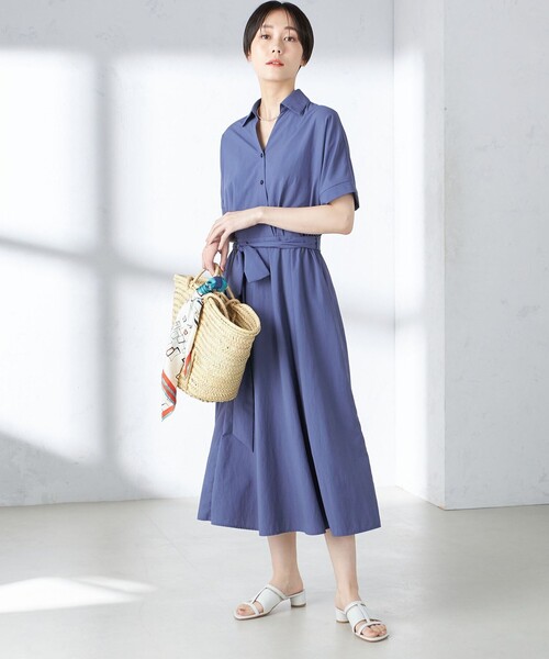 SHIPS（シップス）の「〈UVカット / 撥水加工 / 手洗い可能〉カシュクール デザイン シャツ ワンピース（ワンピース・レディース・ダークグレー/ライトブルー・ONE SIZE）」の21枚目の写真