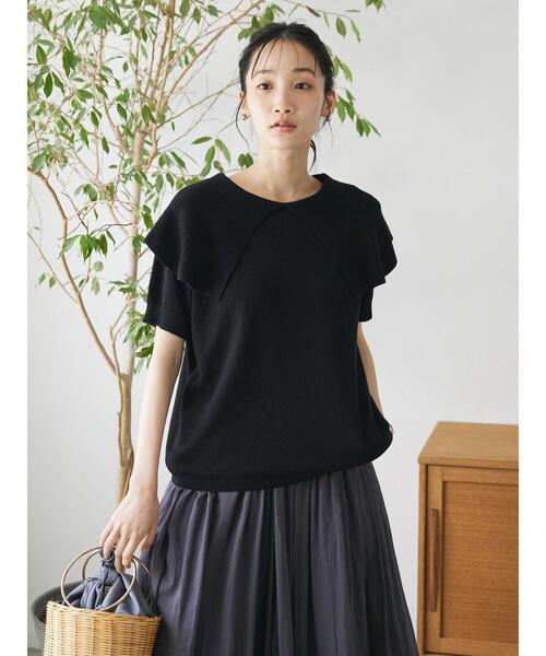 CRAFT STANDARD BOUTIQUE（クラフトスタンダードブティック）の「BIGカラー半袖ニットプルオーバー（ニット/セーター・レディース・ブラック/レモンイエロー/ホワイト・FREE）」の5枚目の写真