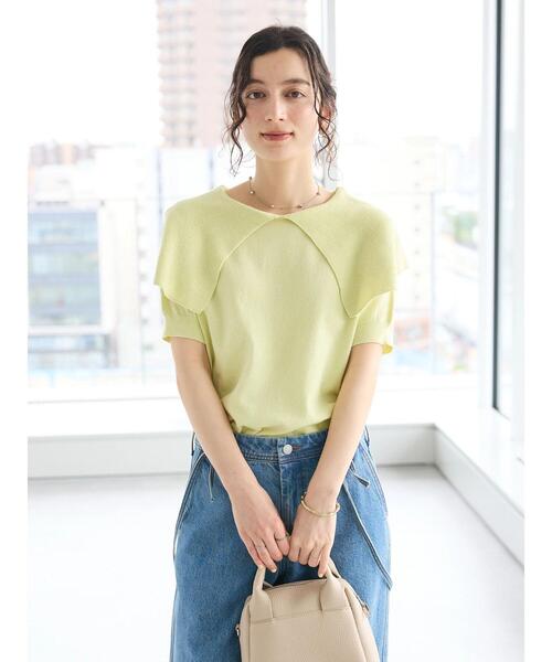 CRAFT STANDARD BOUTIQUE（クラフトスタンダードブティック）の「BIGカラー半袖ニットプルオーバー（ニット/セーター・レディース・ブラック/レモンイエロー/ホワイト・FREE）」の6枚目の写真