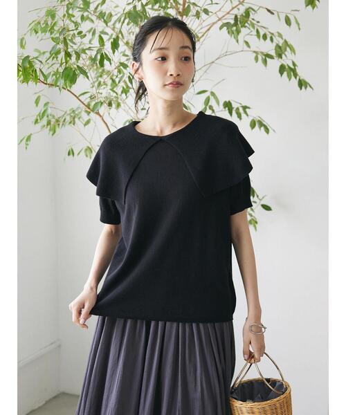 CRAFT STANDARD BOUTIQUE（クラフトスタンダードブティック）の「BIGカラー半袖ニットプルオーバー（ニット/セーター・レディース・ブラック/レモンイエロー/ホワイト・FREE）」の7枚目の写真