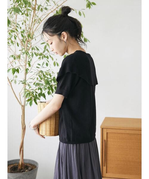 CRAFT STANDARD BOUTIQUE（クラフトスタンダードブティック）の「BIGカラー半袖ニットプルオーバー（ニット/セーター・レディース・ブラック/レモンイエロー/ホワイト・FREE）」の8枚目の写真