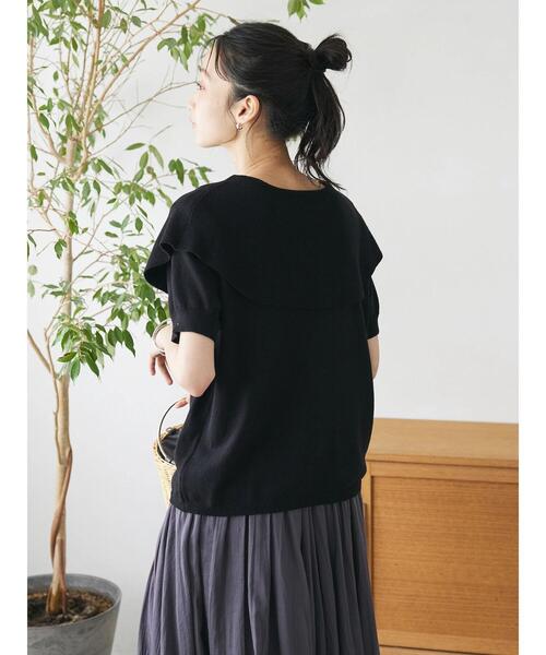 CRAFT STANDARD BOUTIQUE（クラフトスタンダードブティック）の「BIGカラー半袖ニットプルオーバー（ニット/セーター・レディース・ブラック/レモンイエロー/ホワイト・FREE）」の9枚目の写真