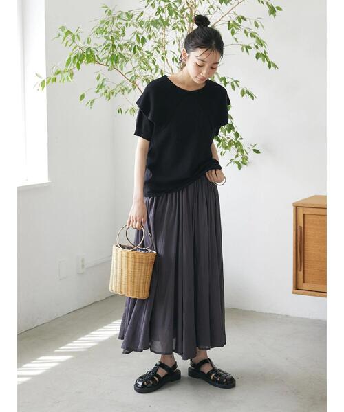 CRAFT STANDARD BOUTIQUE（クラフトスタンダードブティック）の「BIGカラー半袖ニットプルオーバー（ニット/セーター・レディース・ブラック/レモンイエロー/ホワイト・FREE）」の13枚目の写真