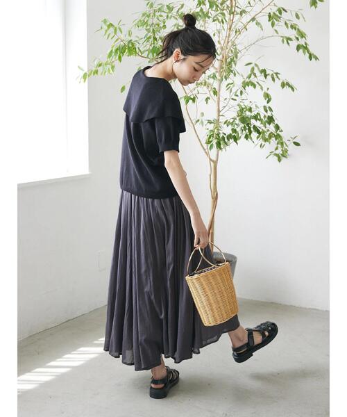 CRAFT STANDARD BOUTIQUE（クラフトスタンダードブティック）の「BIGカラー半袖ニットプルオーバー（ニット/セーター・レディース・ブラック/レモンイエロー/ホワイト・FREE）」の14枚目の写真