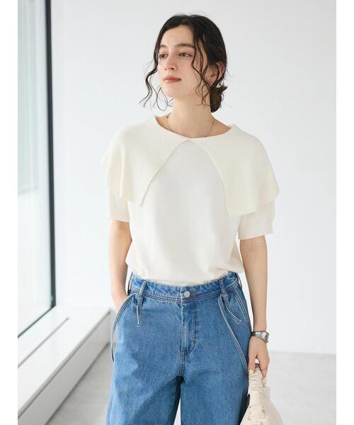 CRAFT STANDARD BOUTIQUE（クラフトスタンダードブティック）の「BIGカラー半袖ニットプルオーバー（ニット/セーター・レディース・ブラック/レモンイエロー/ホワイト・FREE）」の16枚目の写真