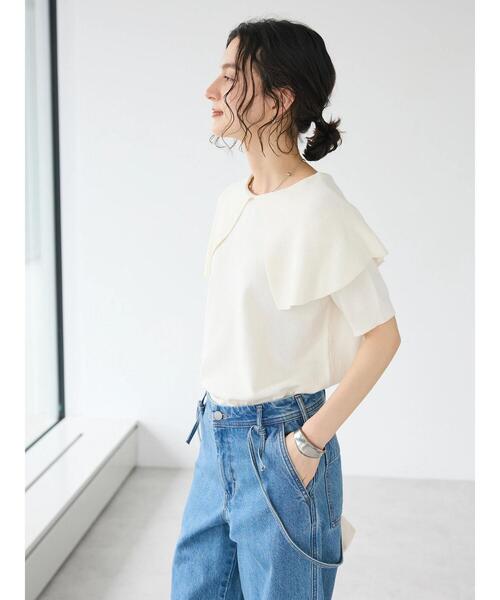 CRAFT STANDARD BOUTIQUE（クラフトスタンダードブティック）の「BIGカラー半袖ニットプルオーバー（ニット/セーター・レディース・ブラック/レモンイエロー/ホワイト・FREE）」の17枚目の写真