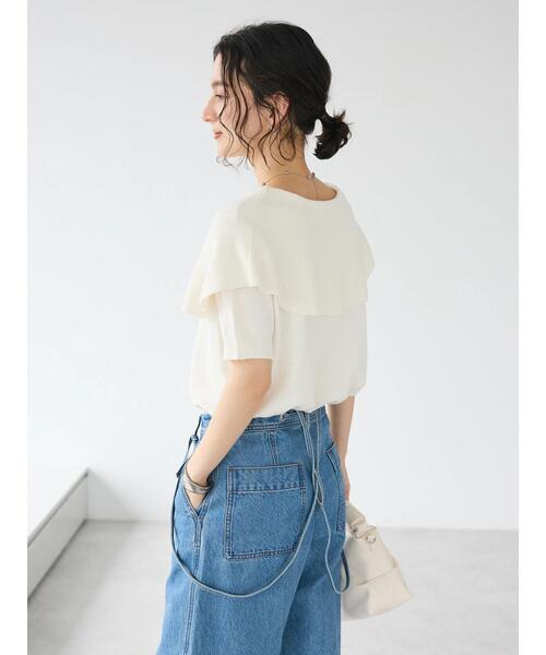 CRAFT STANDARD BOUTIQUE（クラフトスタンダードブティック）の「BIGカラー半袖ニットプルオーバー（ニット/セーター・レディース・ブラック/レモンイエロー/ホワイト・FREE）」の18枚目の写真