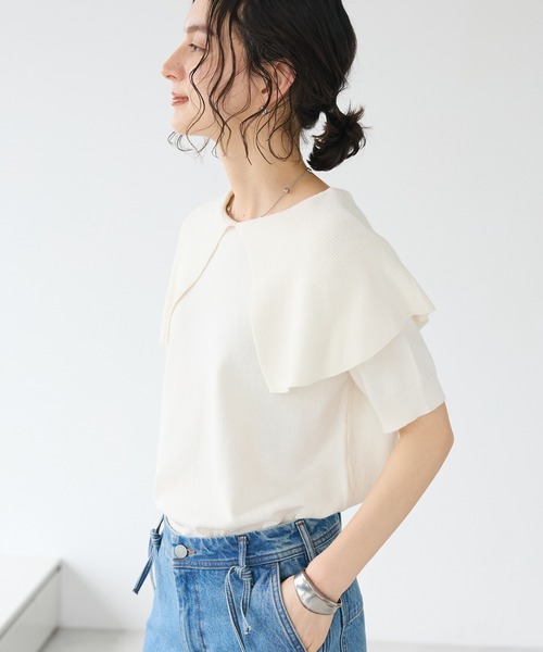 CRAFT STANDARD BOUTIQUE（クラフトスタンダードブティック）の「BIGカラー半袖ニットプルオーバー（ニット/セーター・レディース・ブラック/レモンイエロー/ホワイト・FREE）」の2枚目の写真