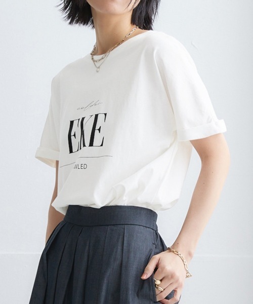 nissen（ニッセン）の「クルーネックロゴプリントTシャツ（Tシャツ/カットソー・レディース・オフホワイト/ブラック/カーキ/ベージュ・M/L/LL/S）」の2枚目の写真