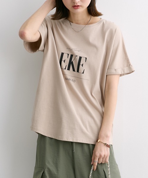 nissen（ニッセン）の「クルーネックロゴプリントTシャツ（Tシャツ/カットソー・レディース・オフホワイト/ブラック/カーキ/ベージュ・M/L/LL/S）」の16枚目の写真