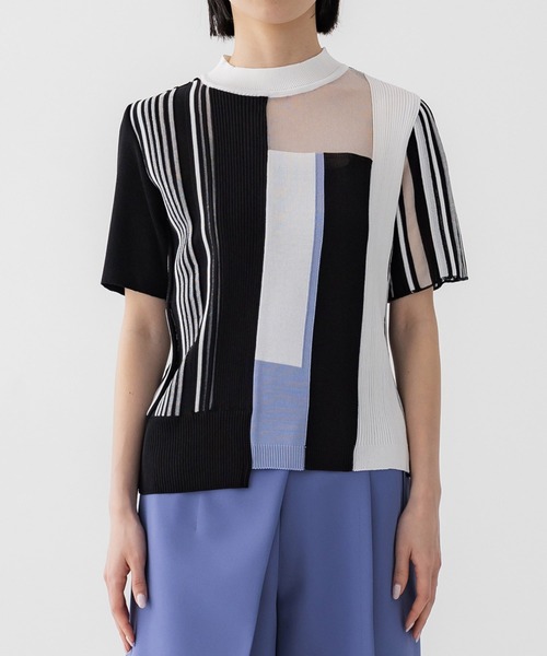 UNITED TOKYO(ユナイテッドトウキョウ)の「バーティカスイッチングニット|ウォッシャブル(ニット/セーター・レディース・ブラック/ネイビー/イエロー・FREE)」の6枚目の写真