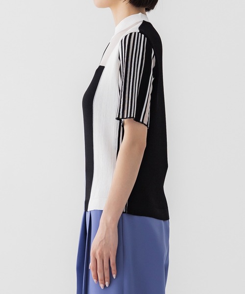 UNITED TOKYO(ユナイテッドトウキョウ)の「バーティカスイッチングニット|ウォッシャブル(ニット/セーター・レディース・ブラック/ネイビー/イエロー・FREE)」の7枚目の写真