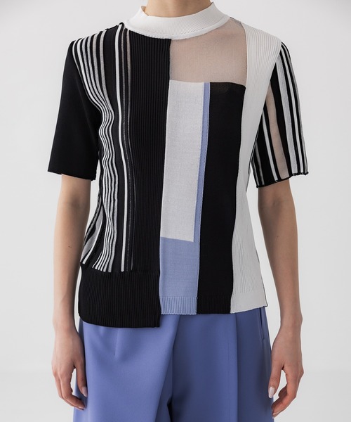 UNITED TOKYO(ユナイテッドトウキョウ)の「バーティカスイッチングニット|ウォッシャブル(ニット/セーター・レディース・ブラック/ネイビー/イエロー・FREE)」の10枚目の写真